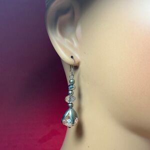 Vintage Sterling Silver Crystal Drop / Dangle Earrings. 2 inches long